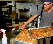 man with catering trays